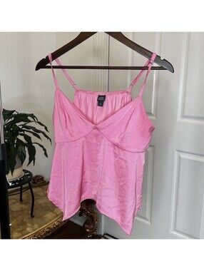 Wild Fable Target Pink Satin Handkerchief Hem Cami Top Large Y2K Asymmetrical